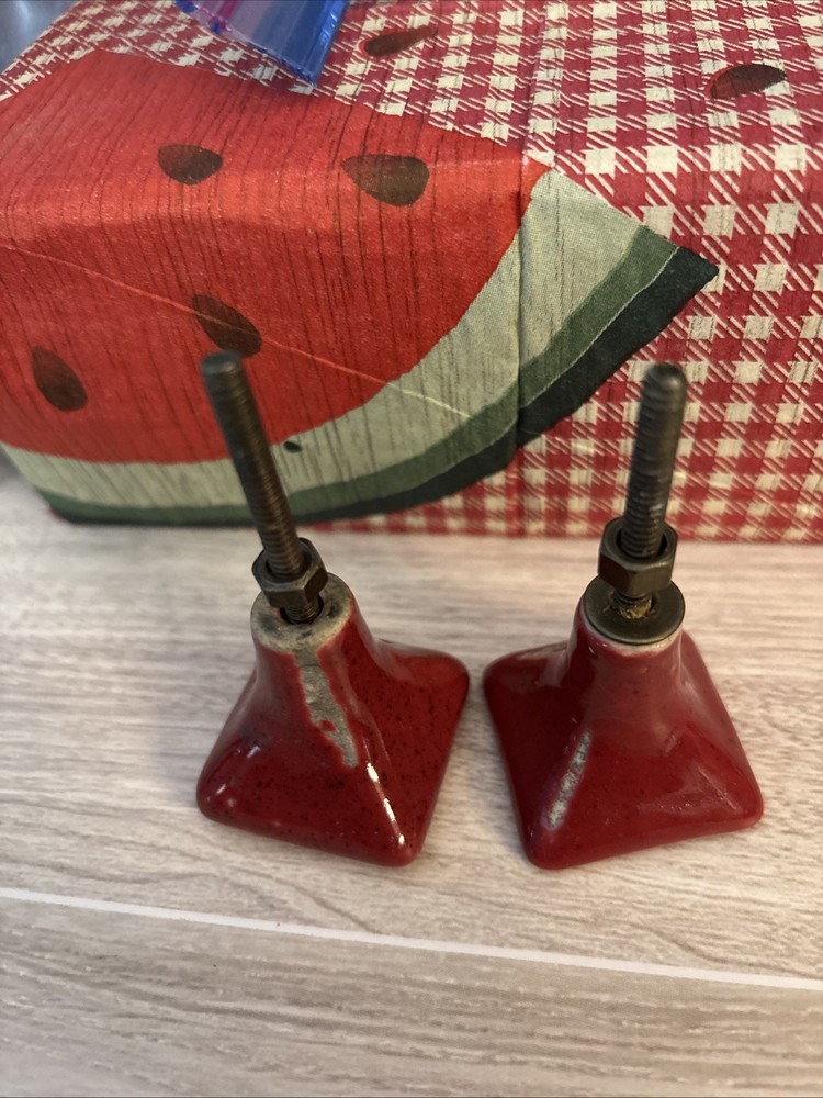 Antique Ceramic Red Distressed Drawer Pull Knob