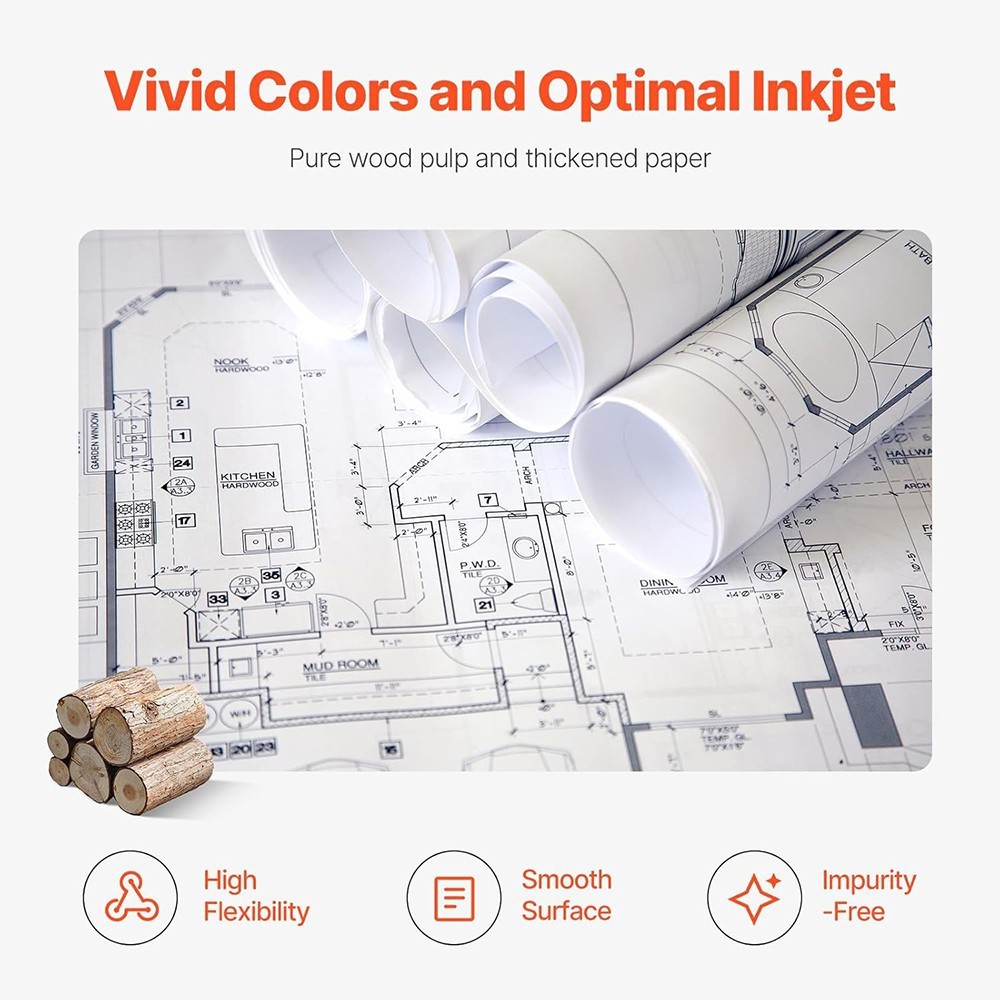 4 Rolls 24 in x 150 ft CAD Bond Plotter Paper Wide Format Paper Roll 2" Core