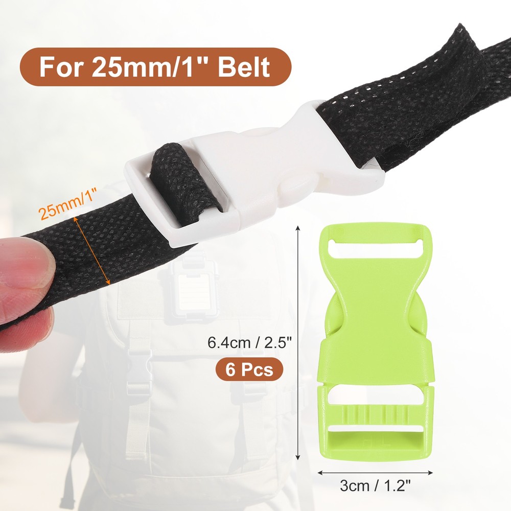 6 Pack Quick Side Release Buckle, 1" Plastic Buckle Clip, Light Green