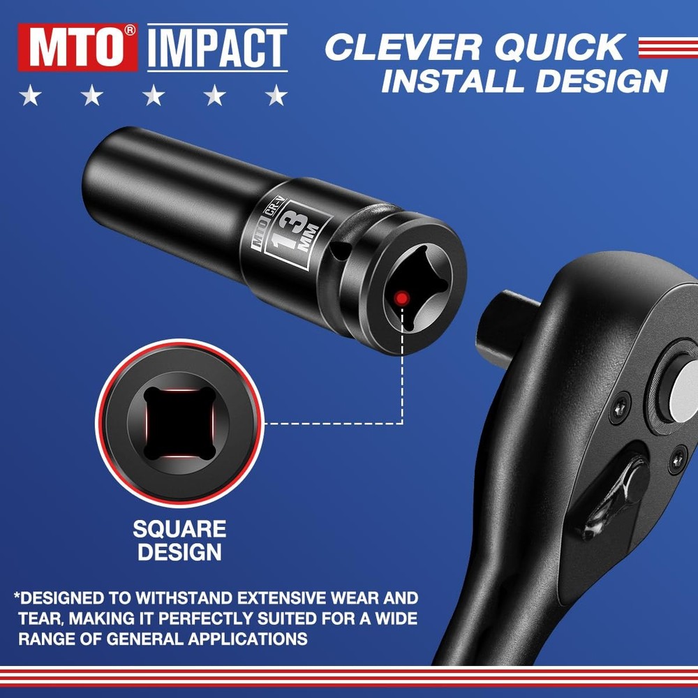 MTO 1/2" Drive 13mm Deep Impact Socket, 6-Point Metric Socket for