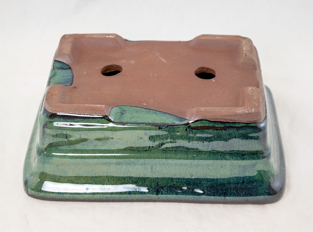 Rectangular Glazed Bonsai & Succulent Pot + Mesh 8"x 6"x 2.75" - Green Glazed