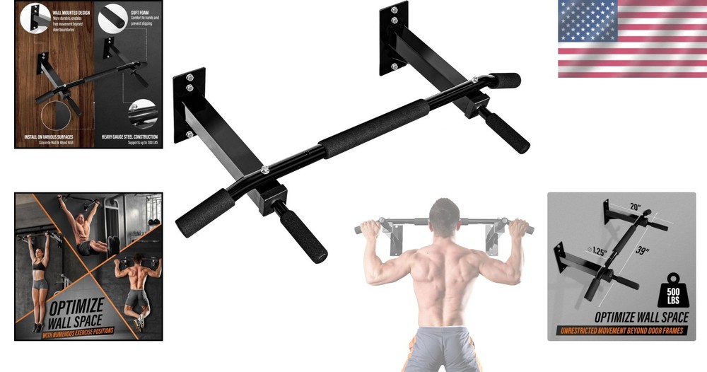 Secure Multi-Grip Wall Mounted Pull Up Bar - Supports Heavy Users up to 300 lbs