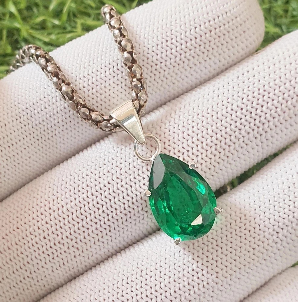 Certified 25.56 Ct+ Natural Emerald 925 Solid Silver Pear Pendant Gemstone