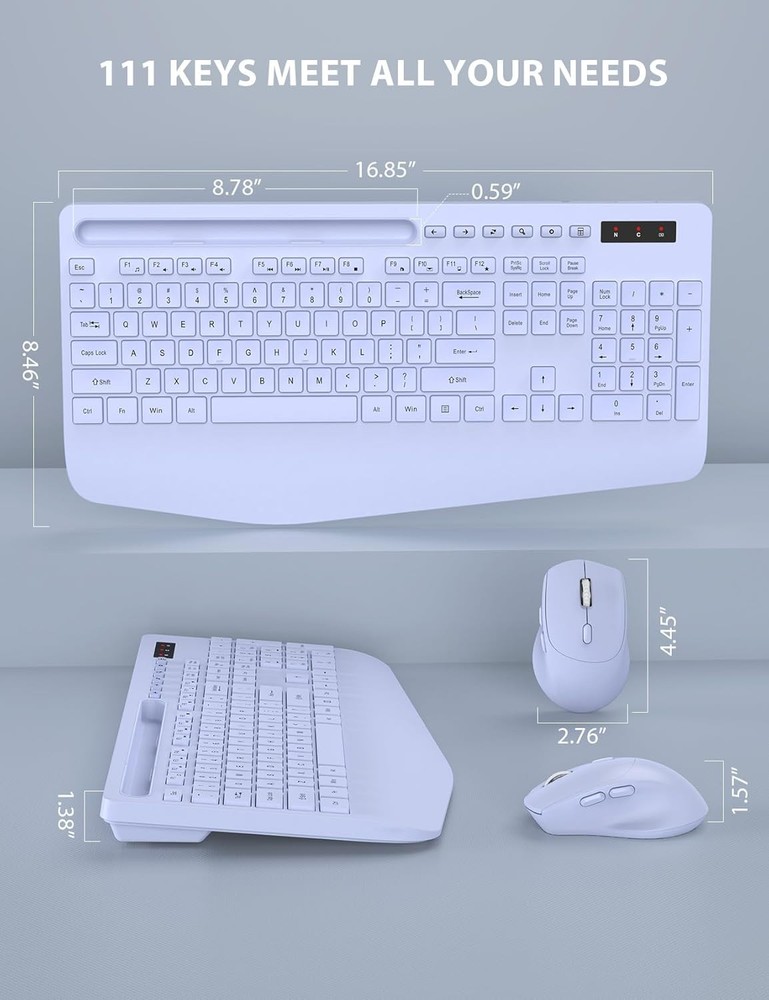 Wireless Keyboard and Mouse Combo - Full-Sized Ergonomic Keyboard with Wrist ...