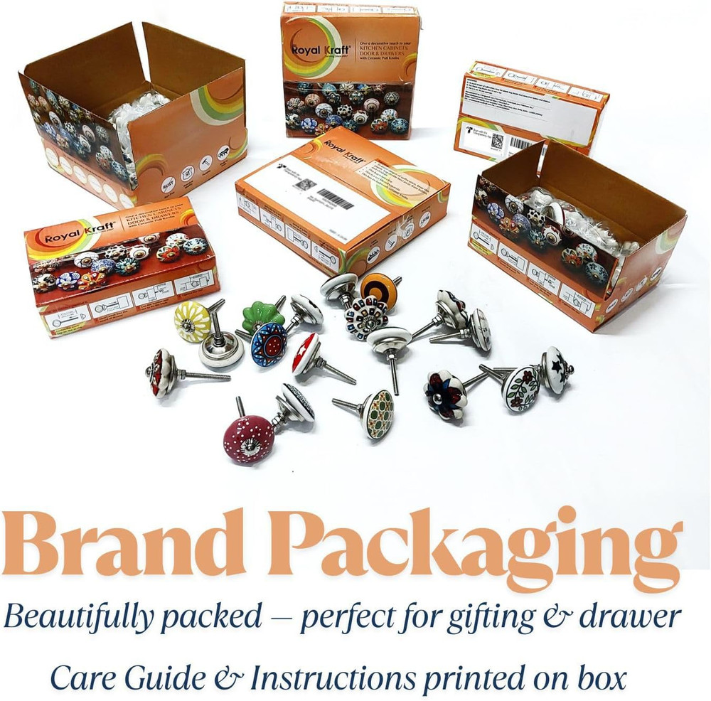 Vintage Blue Hand Painted Ceramic Pull Knobs for Kitchen Cabinet, Door & Drawer,