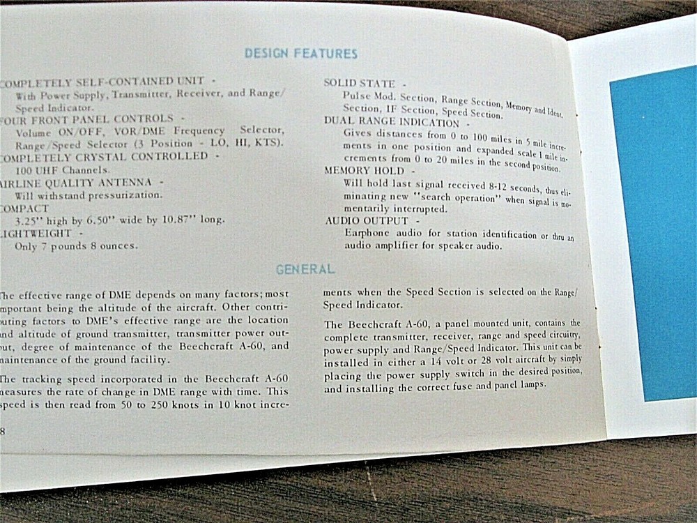 Original Beechcraft A-60 DME Operating Instructions Manual + Safety Guide