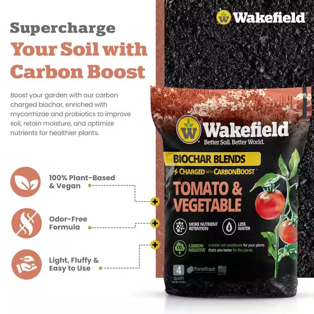 Biochar Blend with Carbonboostfor Tomatoes and Vegetables, Soil Amendment-4 Qt.