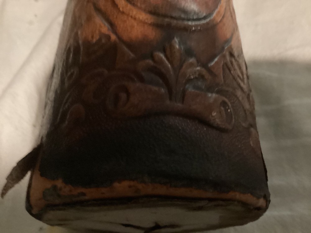 Vintage Beautiful Tooled Leather Conac Bottle