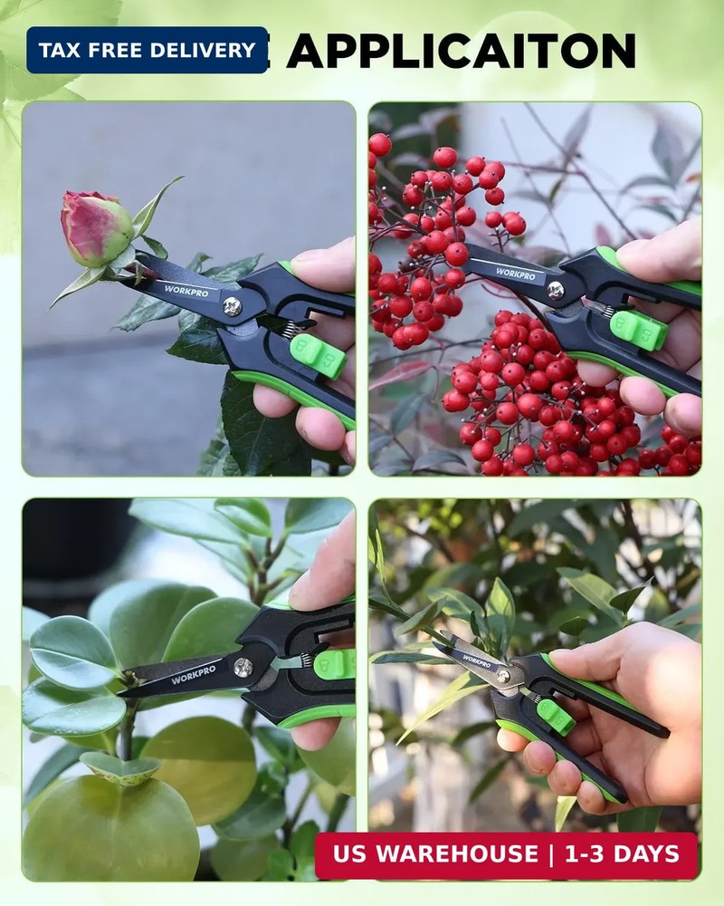 WORKPRO 6-Inch Pruning Shears, Sharp Gardening Scissors for Precise Cuts, High-C