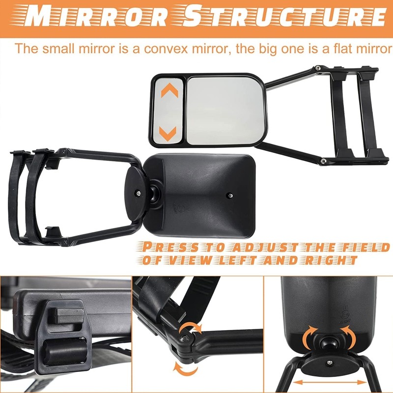 Clip-On Towing Mirror Adjustable Extendable Towing Mirror Dual View Mirror