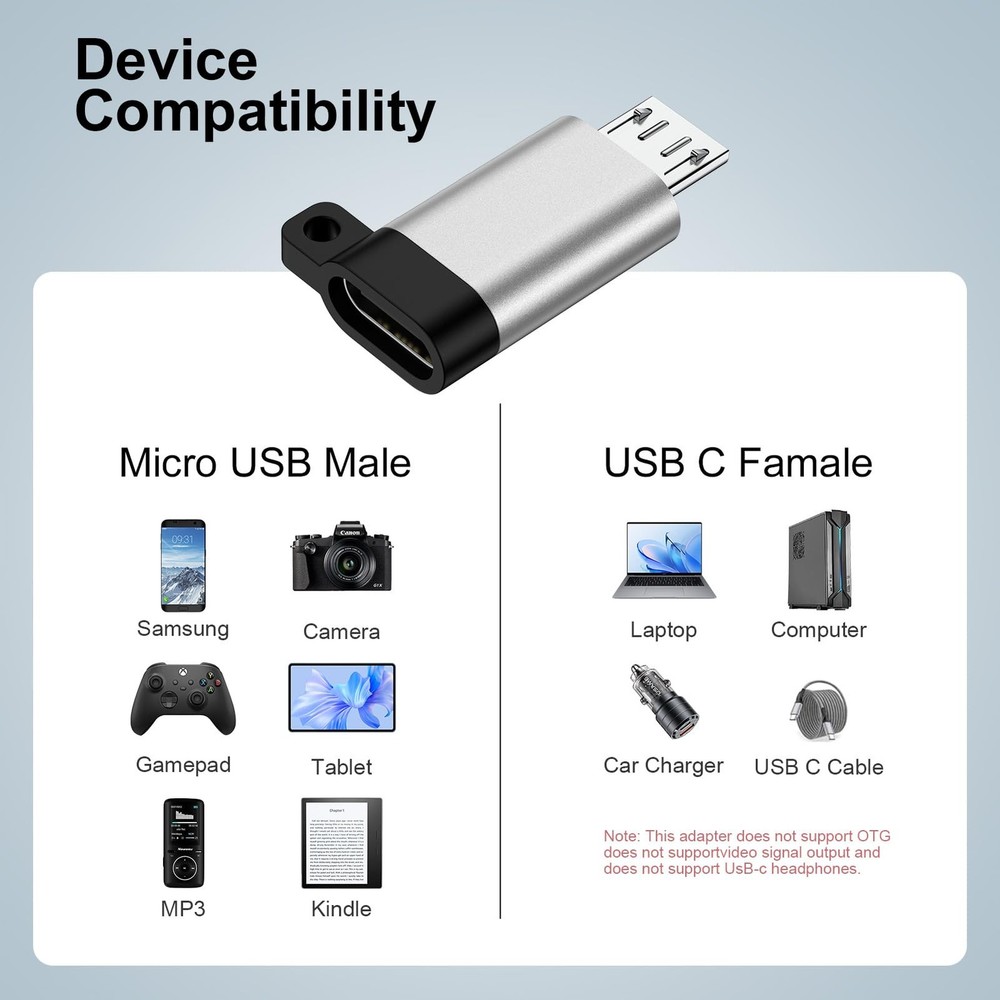 USB C to Micro Adapter, 4-Pack Type C Female Male Silver
