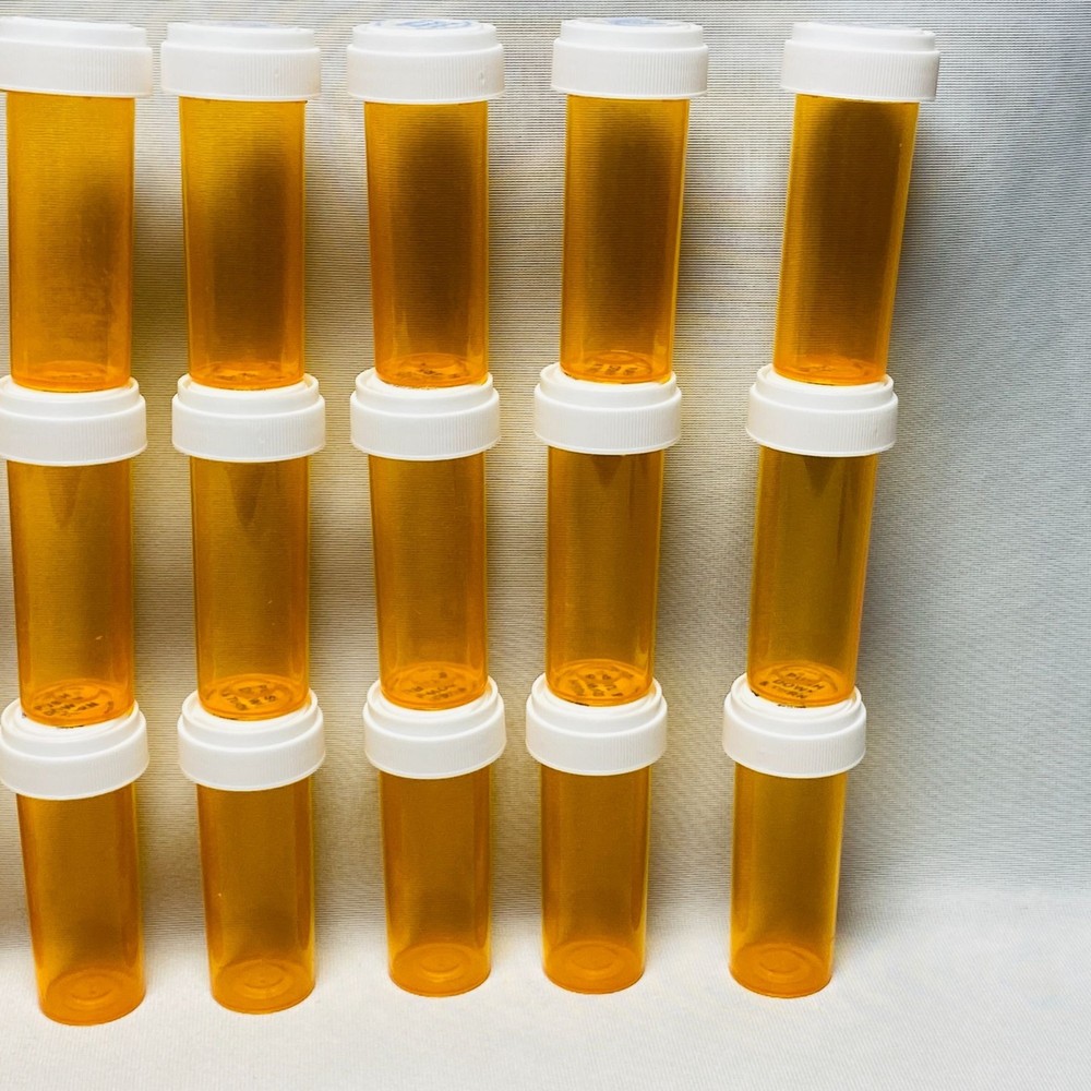 24 Tall Amber Empty Pill Bottles with Lids Craft Storage Organization Solution
