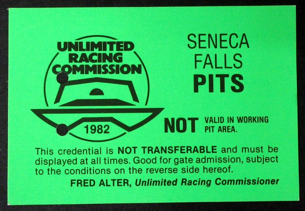 1982 SENECA FALLS PITS PASS CREDENTIALS Hydroplane boat racing 2b