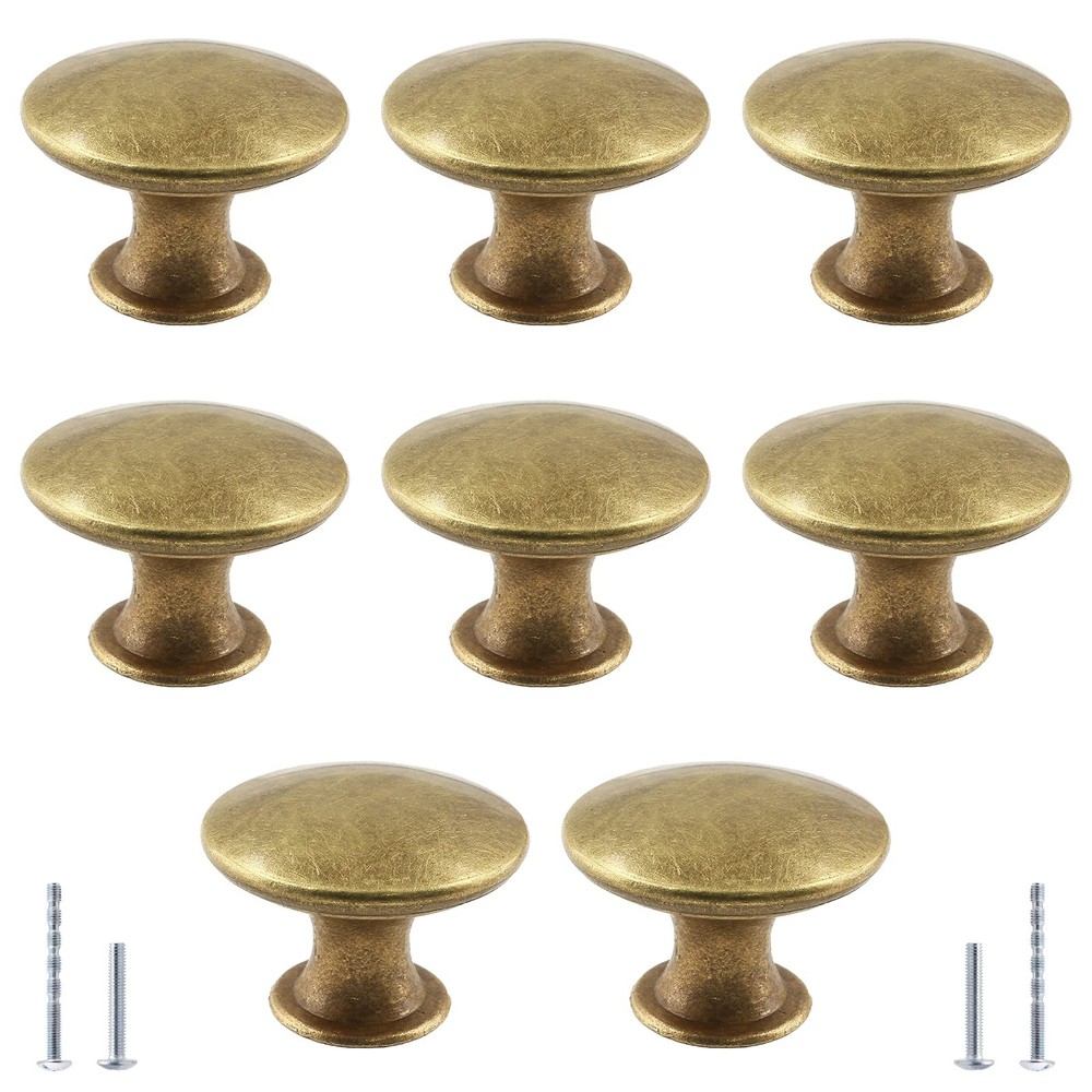 8Pcs Antique Brass Kitchen Cabinet Knobs Handle Pulls, 30mm Vintage Round Dra...