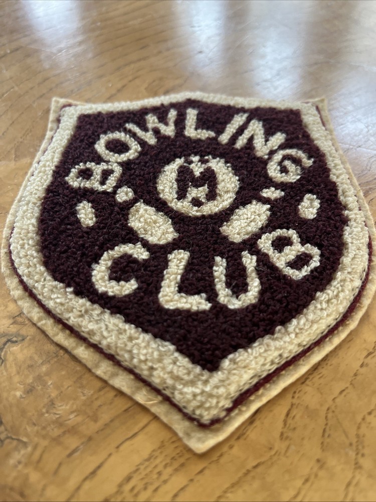 Vintage Chenille Maroon Cream Bowling Patch
