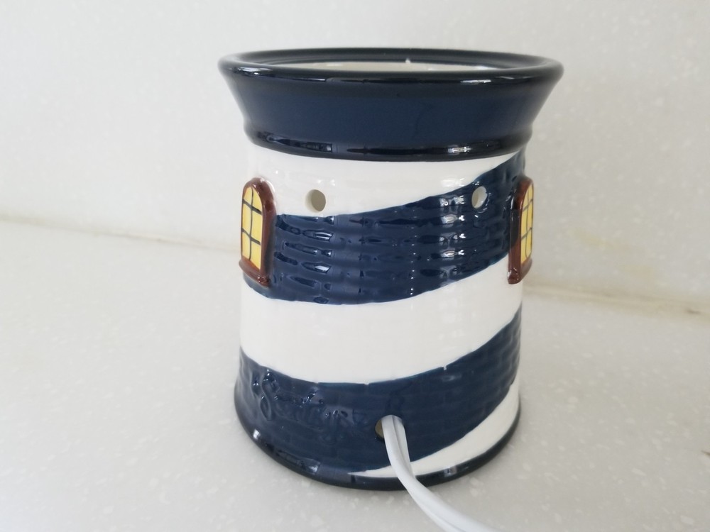 Ceramic Lighthouse Table Lamp Night Light Blue & White 5" x 4"