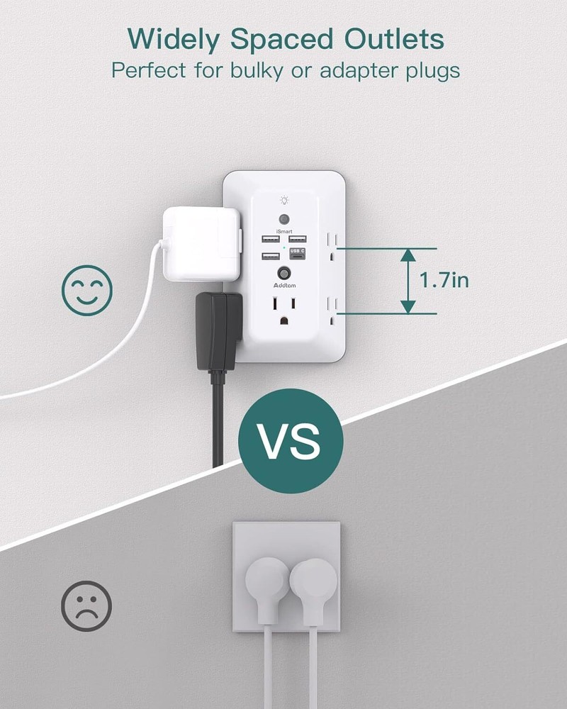 Surge Protector, Multi Plug Outlet Extender with Night Light for Home, white