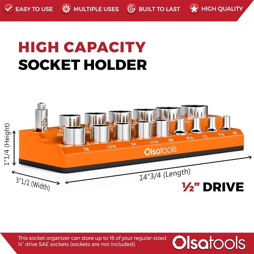 Orange Magnetic Socket Organizer - Professional Tray