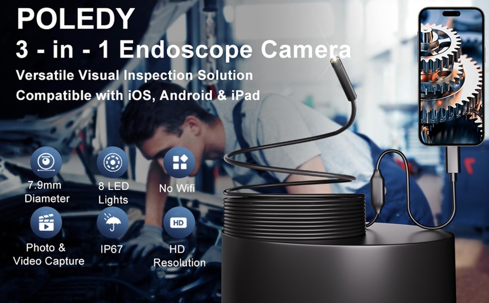 Endoscope Camera with Light, 1920P HD Borescope, 8 Adjustable LED Light, IP67...