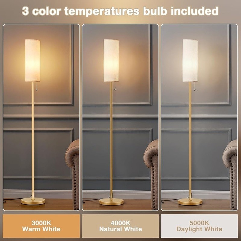 Modern Floor Lamp W/ LED Bulb Adjustable Color Temperature Pull Chain Switch New