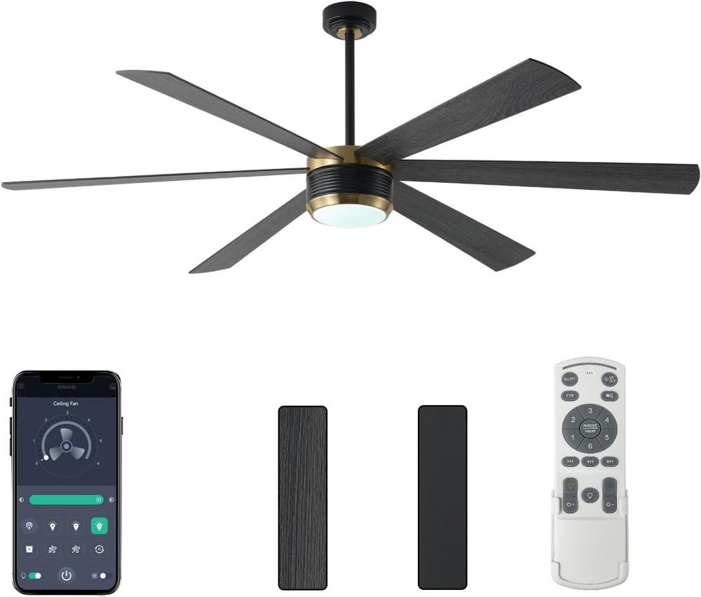 Ceiling Fan with Lights and Remote, 6 Blade App Control Timer Reversible Steples