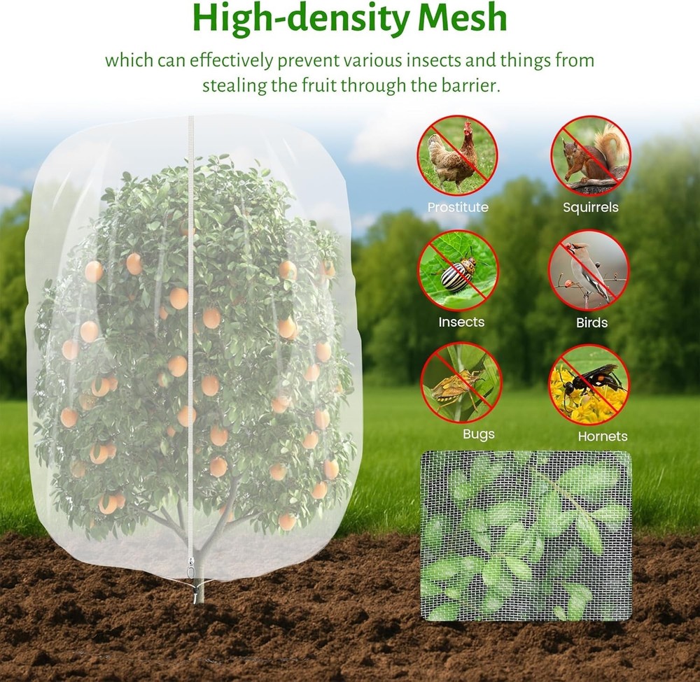 Breathable 3pk Fruit Tree Netting with Adjustable Drawstring - Protects Berries
