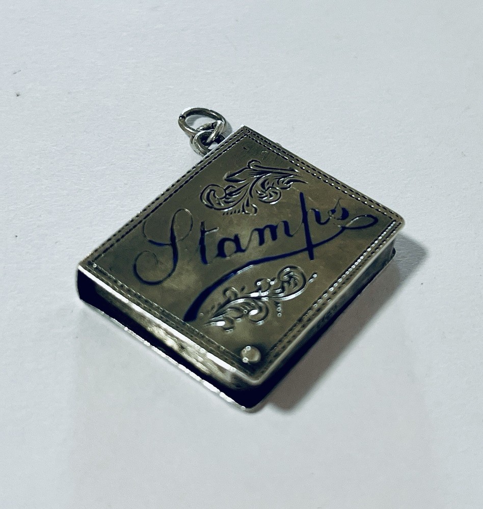Antique Solid Sterling Silver Folding Stamp Book Case Gilt Chatelaine 1901