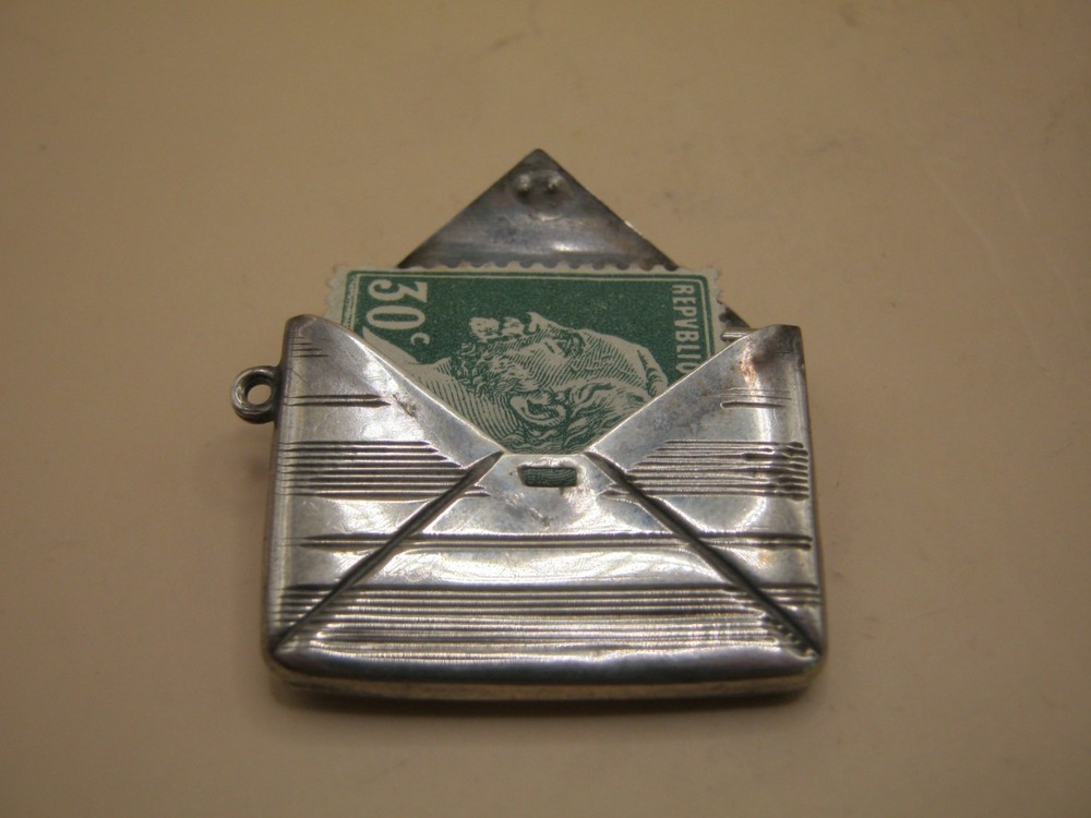 Antique American Engine Turned Sterling Silver Stamp Case Shaped Like Envelope