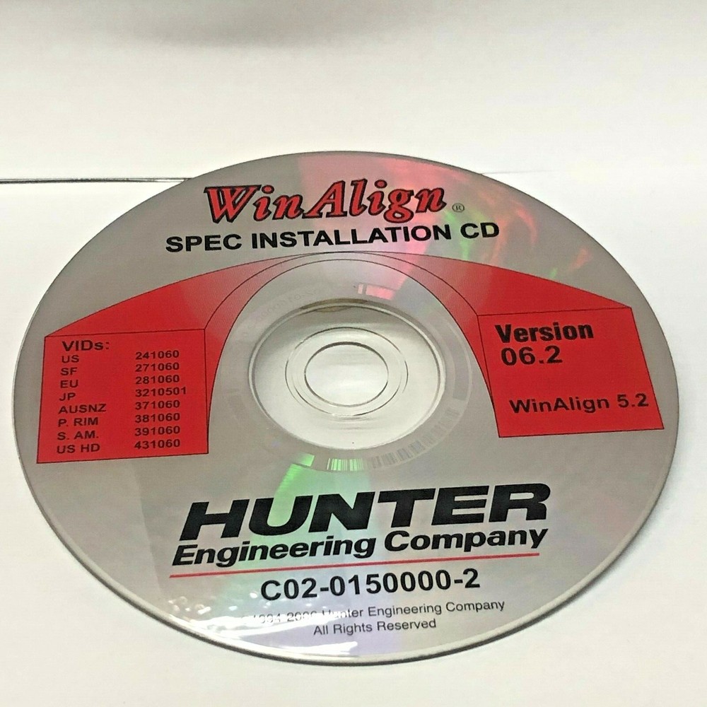 Version 6.2 Hunter Engineering WinAlign Alignment Installation CD Software P93