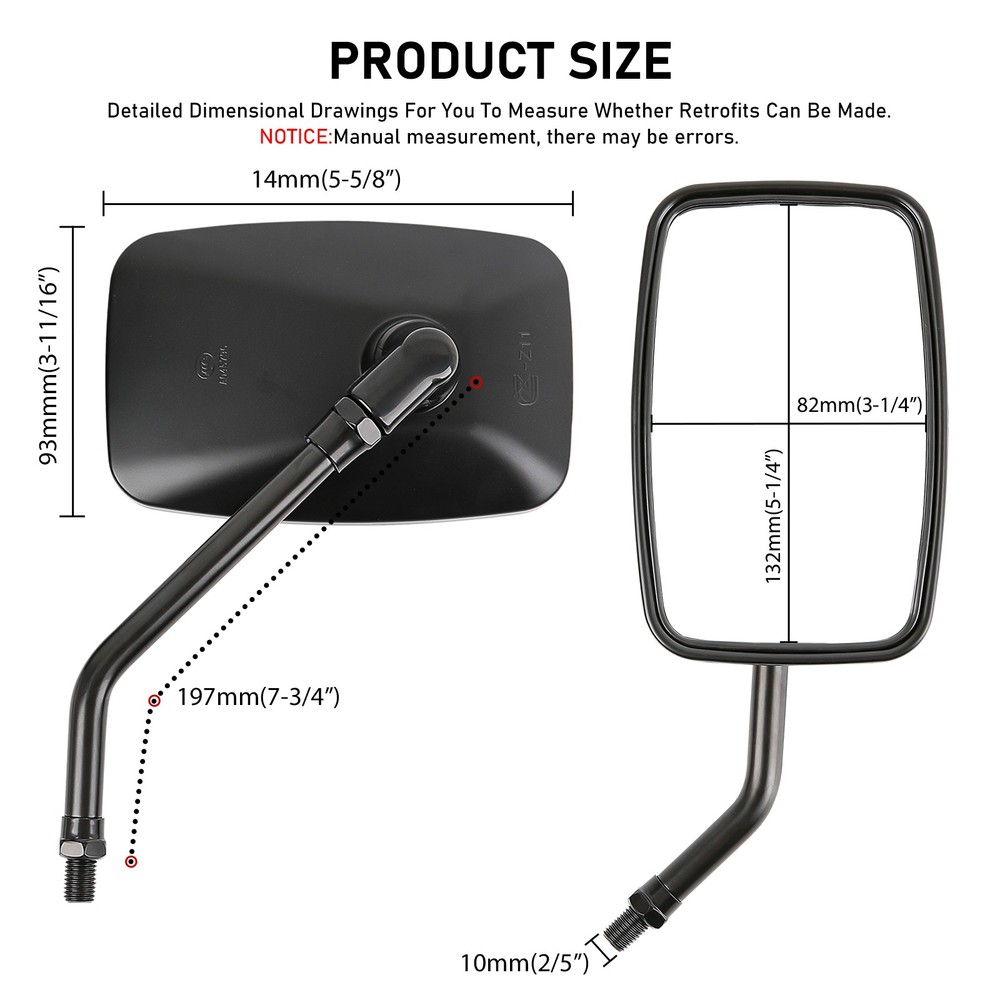 For Honda Shadow Phantom 750 VT750C2B Rectangular Motorcycle Mirrors Matte Black