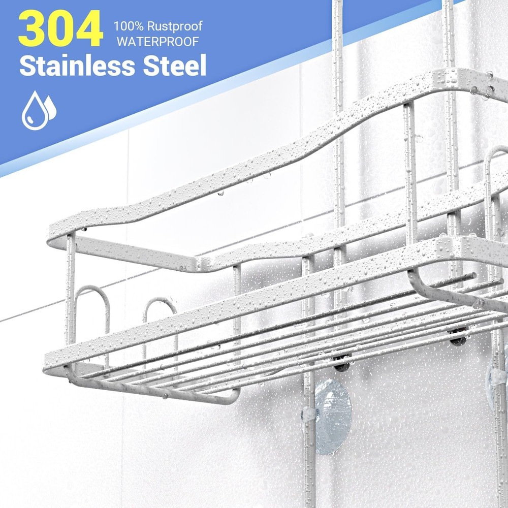 Hanging Shower Caddy Bathroom Organizer: Rustproof Shelf Racks White