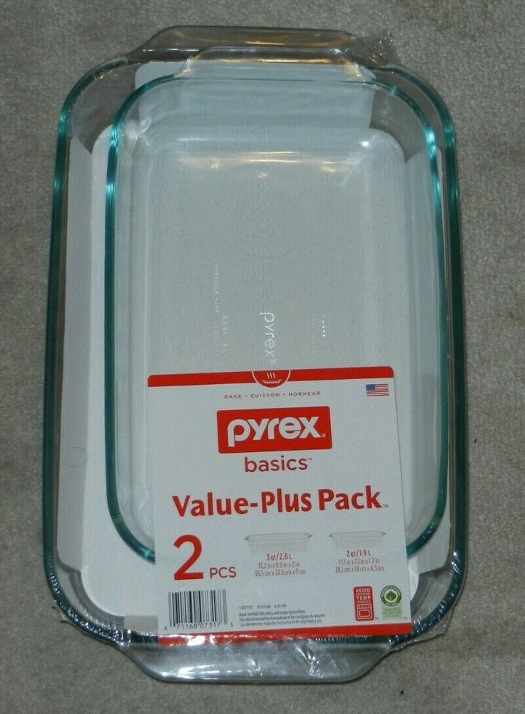 Pyrex 2 Piece Oblong Bakeware Value Pack, 3 Quart/2 Quart, Clear