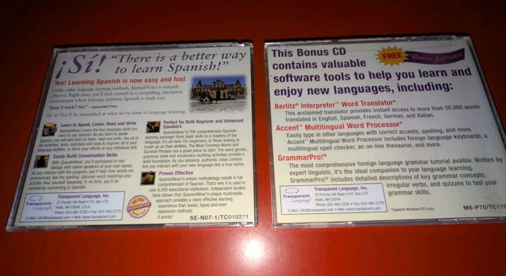 Learn Spanish Now! Windows/Mac CD-Rom Transparent Language PC 2-Disc "NEW"