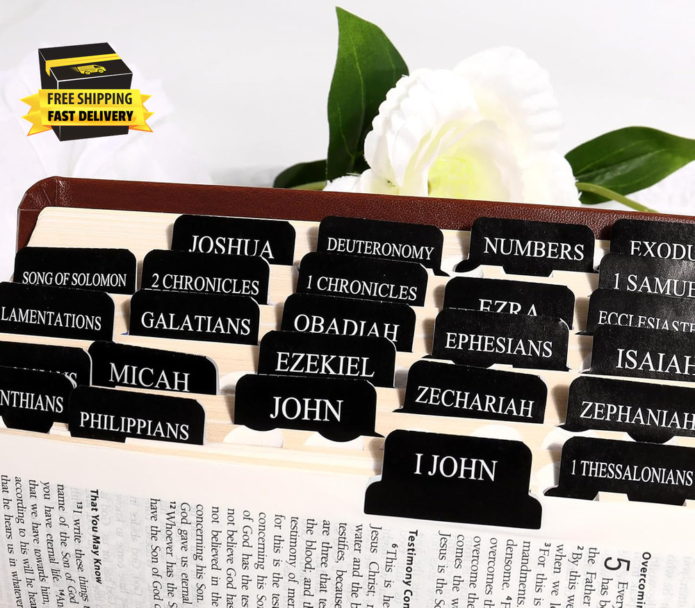 Black Bible Tabs for Men - Paper Index Tabs for Scripture Study & Chapter Marker