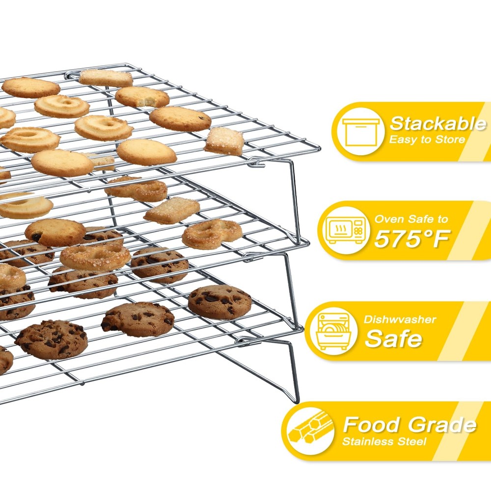 Cooling Racks - 10 * 16 Inch 3PCS Stackable Tall Baking Racks, Stainless Stee...