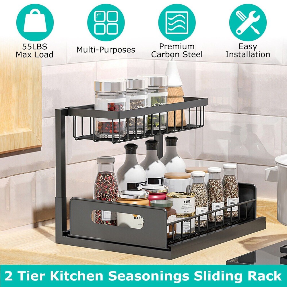 2 Tier Under Sink Pull-out Drawer Storage Shelf Organizer kitchen bathroom Cabin