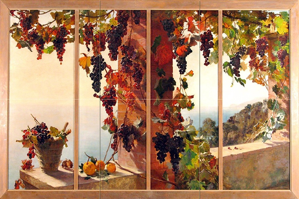 View from window grape vine sea R. MERCIER Tile Mural Backsplash Marble Ceramic