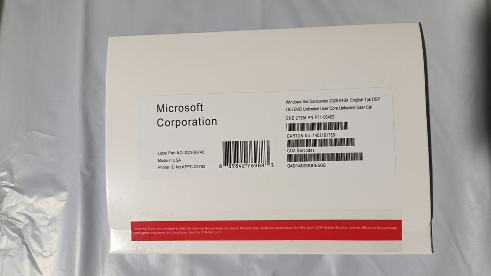 New Microsoft Windows Server 2025 Datacentre unlimited Core unlimited User CALs