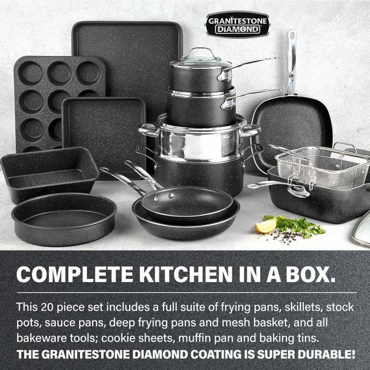 Granitestone 20 Piece Complete Kitchen in Box, Nonstick Cookware & Bakeware Set