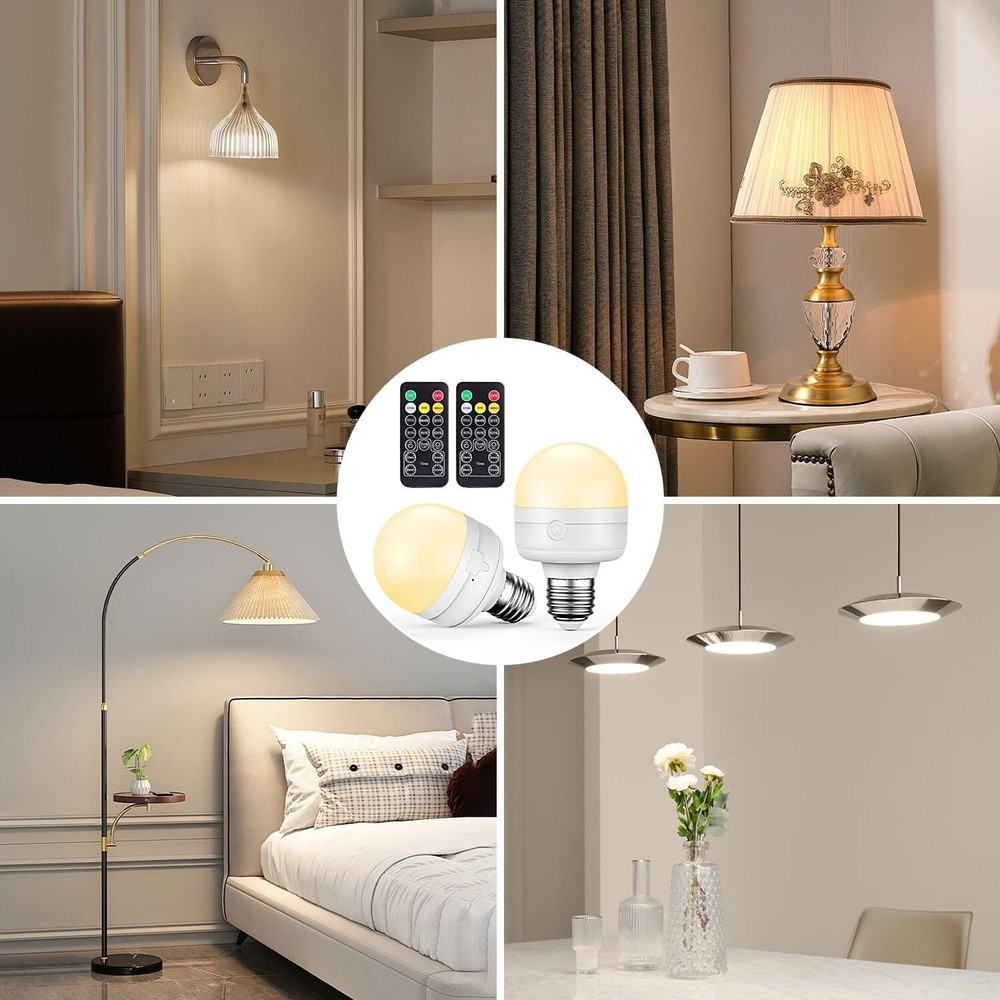 2Packs E26 Rechargeable Light Bulbs with Remote Control Timer and 700LM