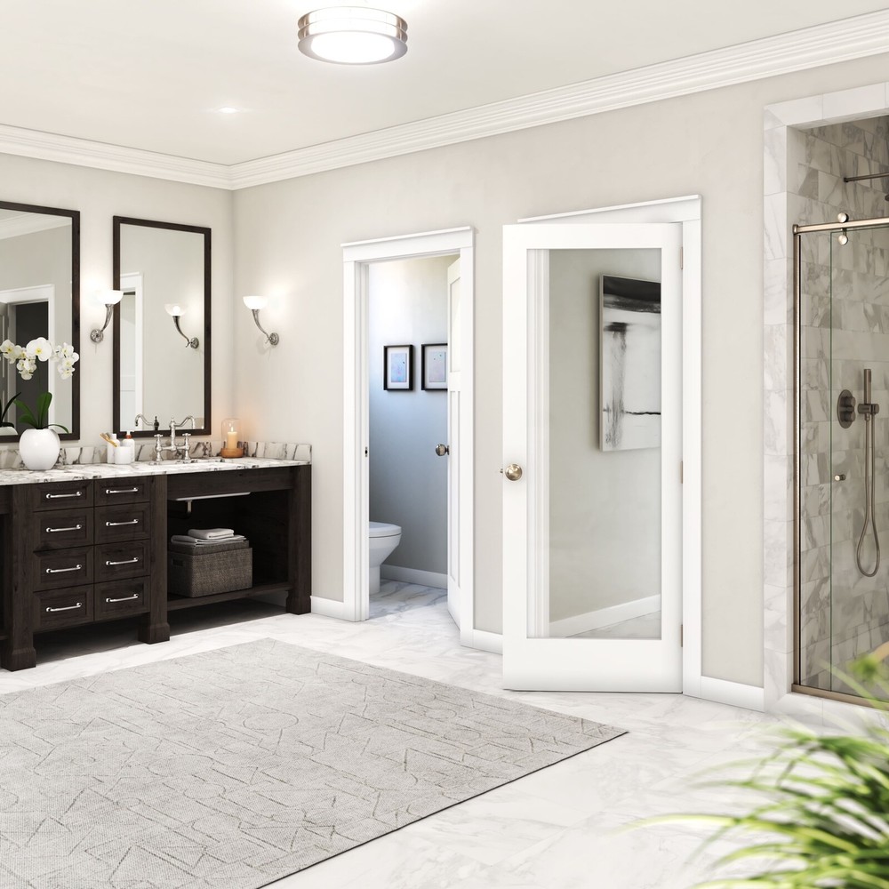 Primed 1 Lite Fullview Clear Glass Solid Core Interior French Doors 6'8 Height