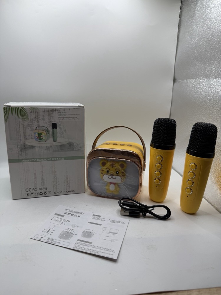 Mini karaoke machine portable bluetooth speaker With 2 Wireless microphones NEW