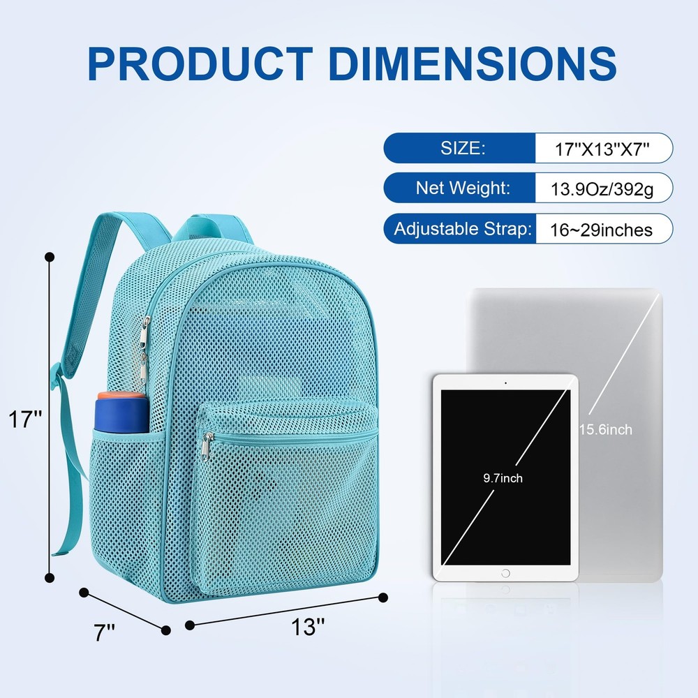 Heavy Mesh Backpack with Rain Cover,See Through Mesh Backpack for School,Beac...