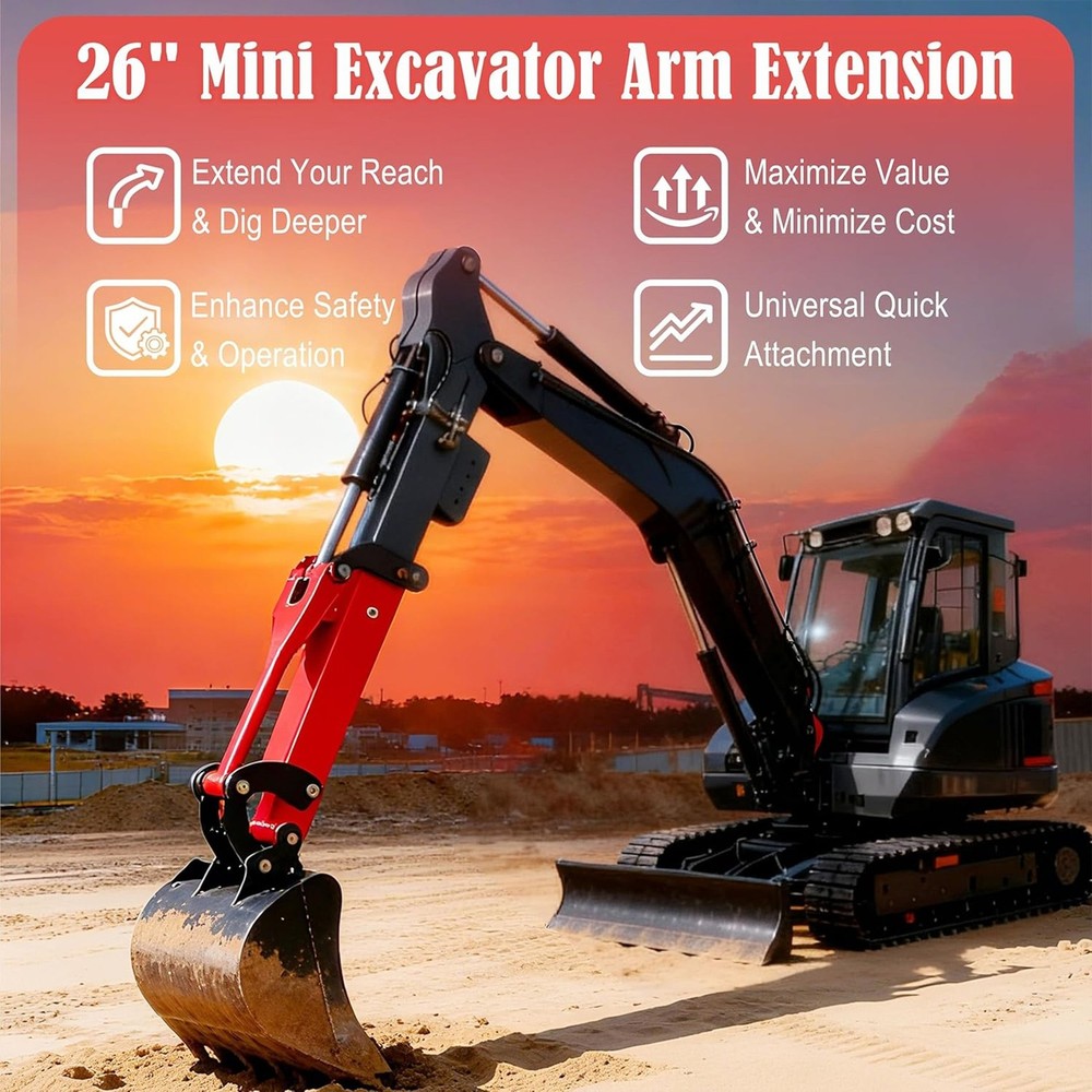 26" Universal Mini Excavator Arm Extension Kit for 0.8Tons-2tons Mini Excavator