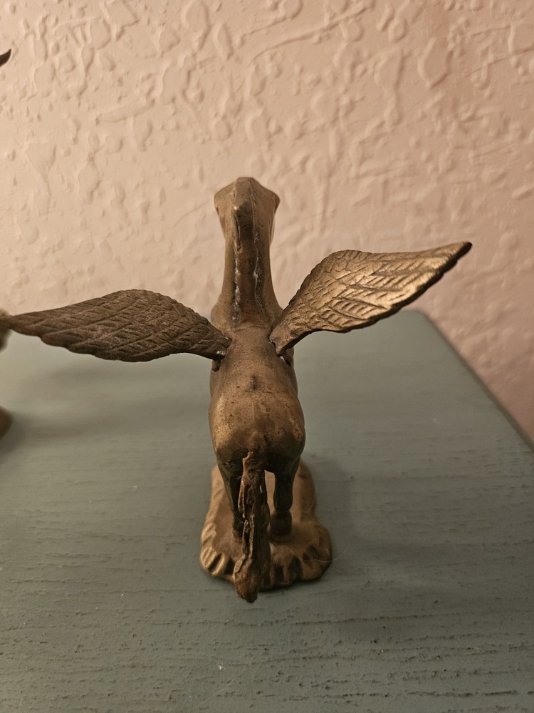 Vintage MidCentury Pair Solid Brass Rearing Pegasus-Very Good