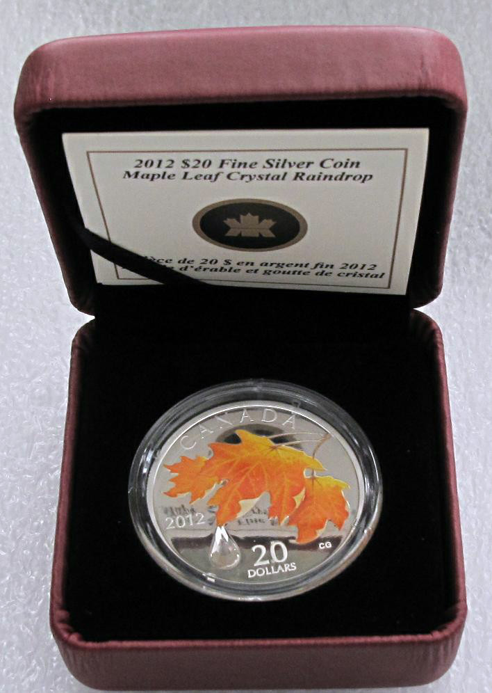 2012 CANADA SILVER 20 DOLLARS MAPLE LEAF CRYSTAL RAINDROP PROOF