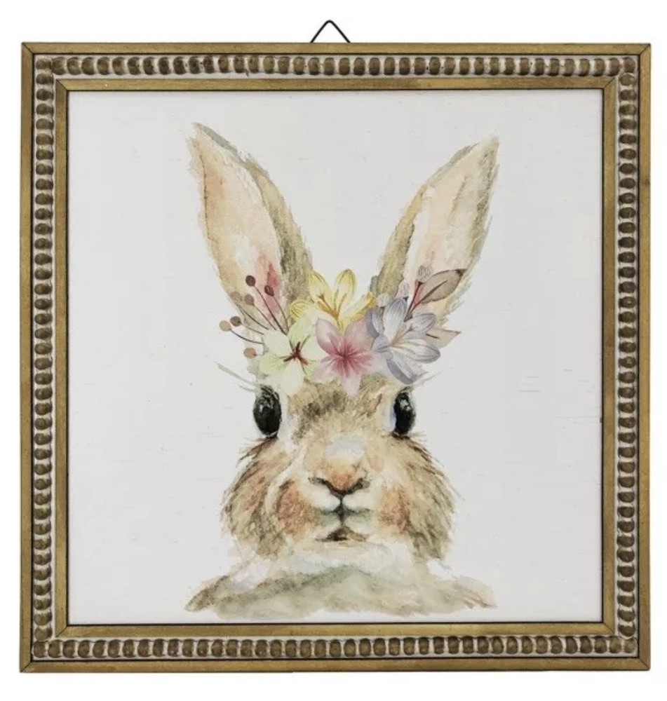 EASTER DECOR RUSTIC CUTE BUNNY FACE LARGE 16 X 16" WOOD FRAME