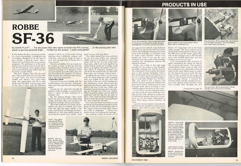 MODEL BUILDER Magazine November 1984 Waco Biplane: R/C 1/2A Scale