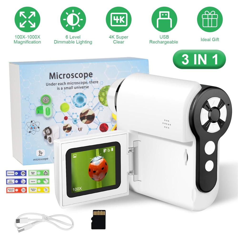 iMountek 4K Kids Microscope 2" IPS Screen 1000X Handheld Digital Microscopes