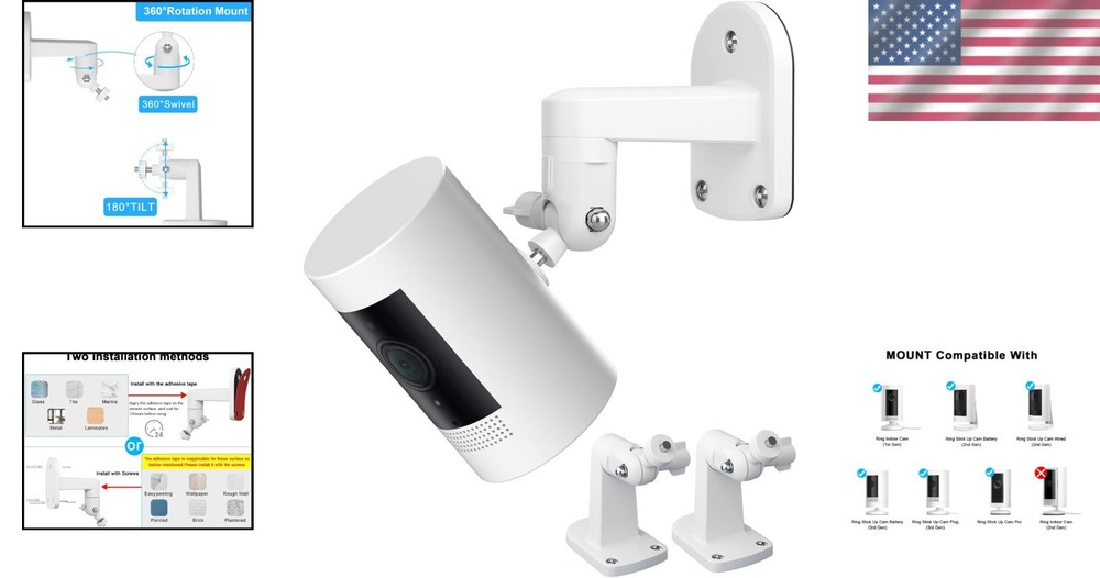 2 Pack Oxidation-Resistant Wall Mounts for Ring Stick Up Cam - Easy Install